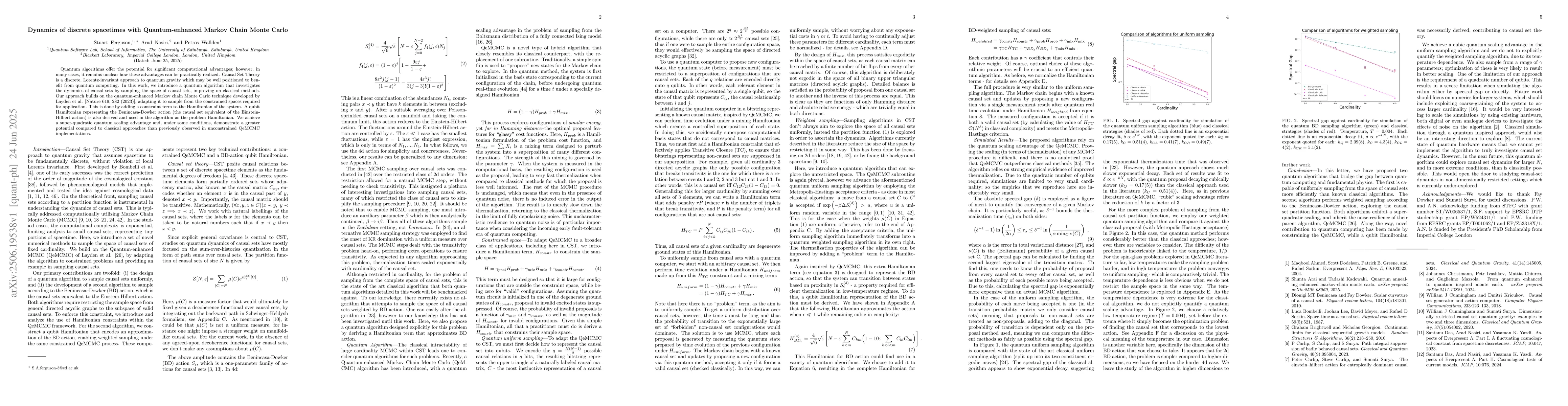 Thumbnail for Dynamics of discrete spacetimes with Quantum-enhanced Markov Chain Monte
  Carlo