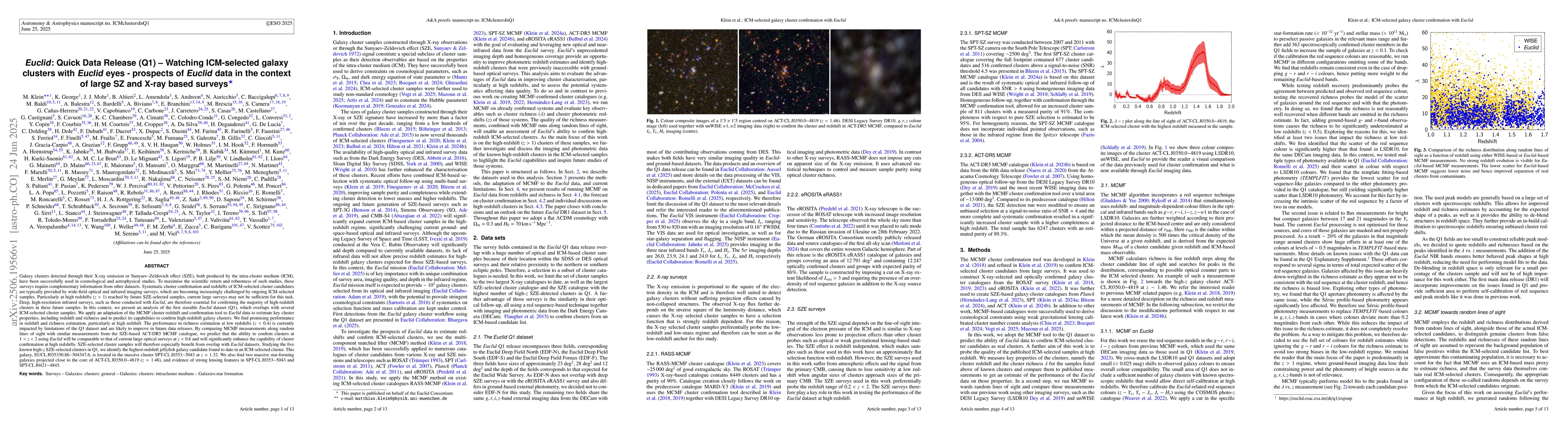 Thumbnail for Euclid: Quick Data Release (Q1) -- Watching ICM-selected galaxy clusters
  with Euclid eyes -- prospects of Euclid data in the context of large SZ and
  X-ray based surveys
