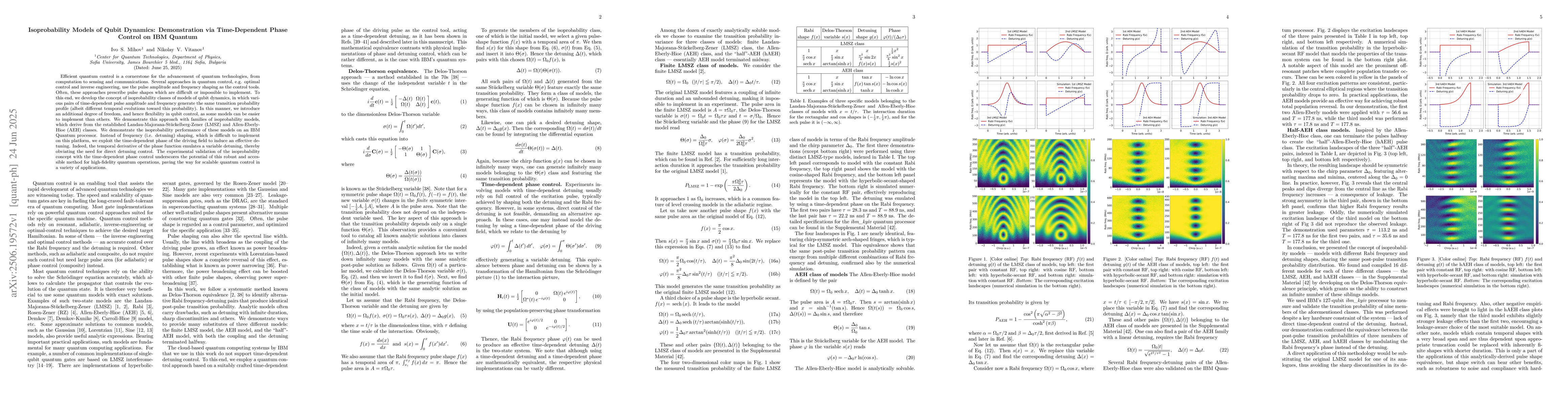 Thumbnail for Isoprobability Models of Qubit Dynamics: Demonstration via
  Time-Dependent Phase Control on IBM Quantum