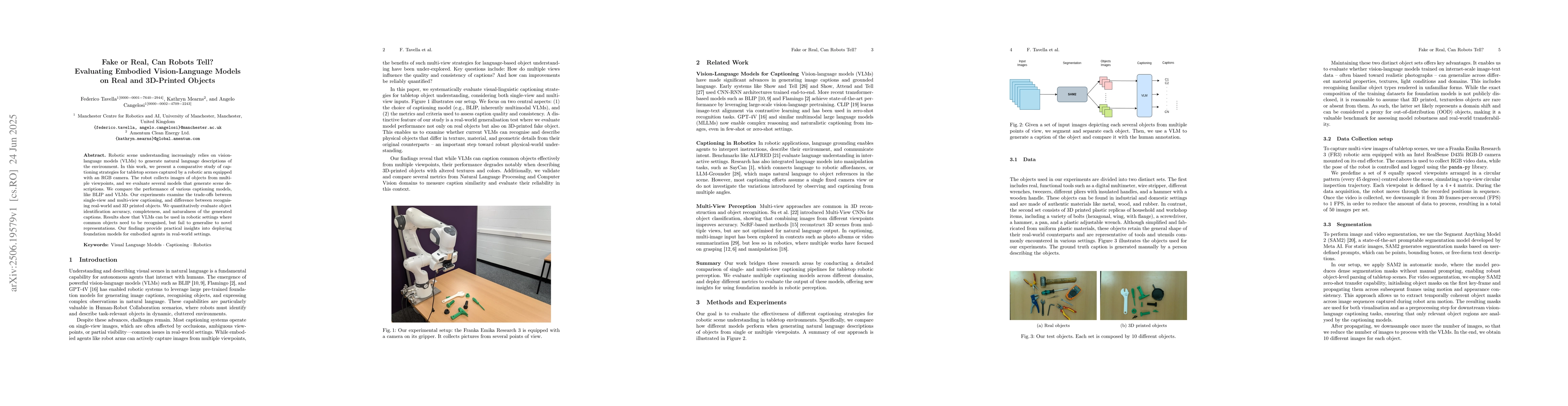 Thumbnail for Fake or Real, Can Robots Tell? Evaluating Embodied Vision-Language
  Models on Real and 3D-Printed Objects