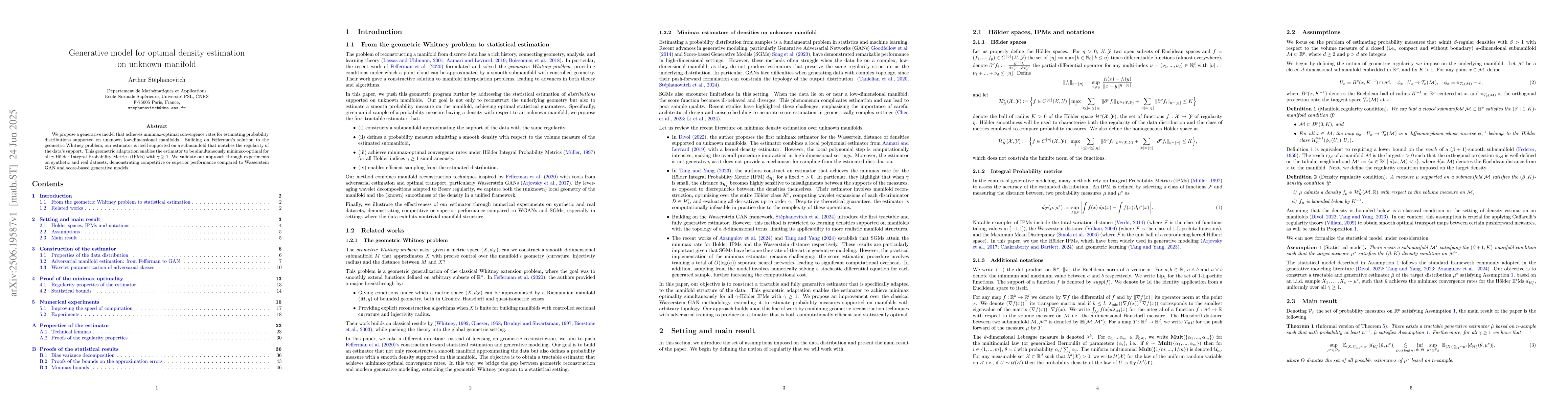 Thumbnail for Generative model for optimal density estimation on unknown manifold