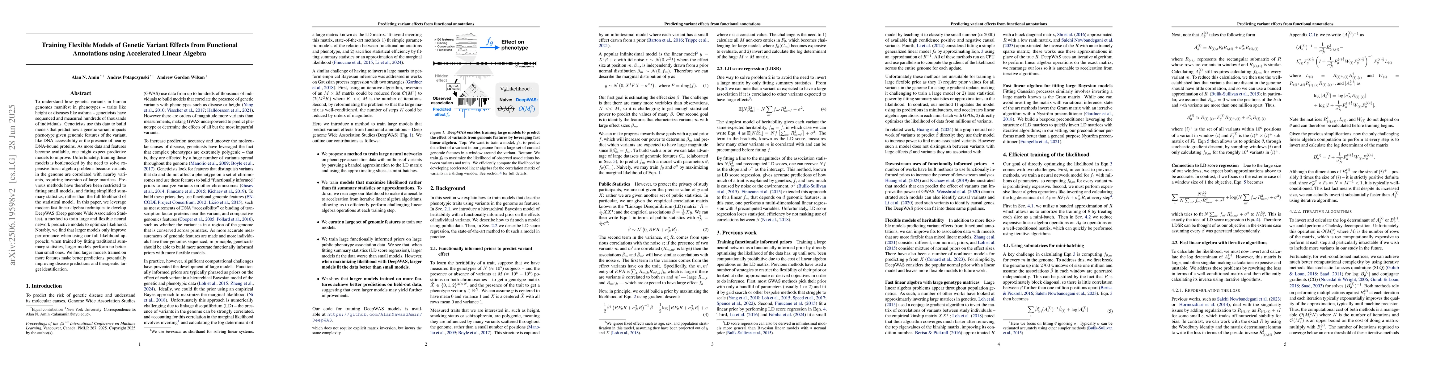 Thumbnail for Training Flexible Models of Genetic Variant Effects from Functional
  Annotations using Accelerated Linear Algebra