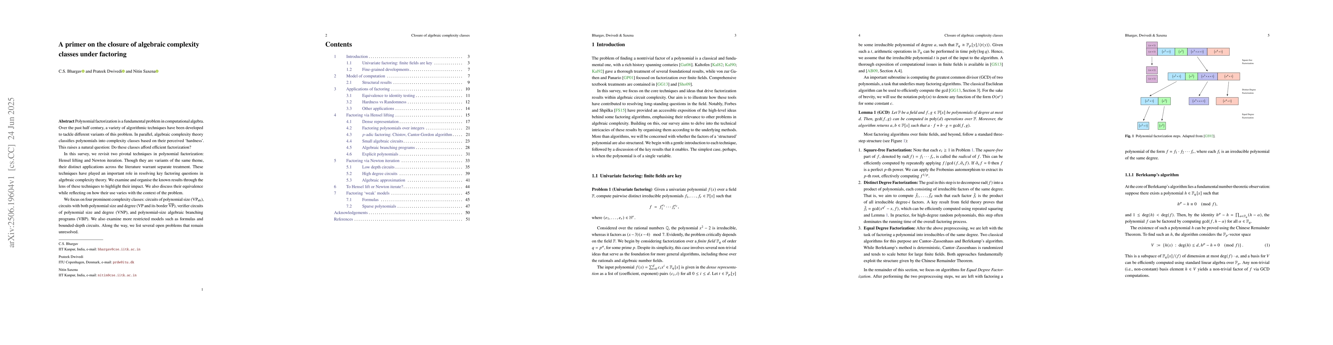 Thumbnail for A primer on the closure of algebraic complexity classes under factoring
