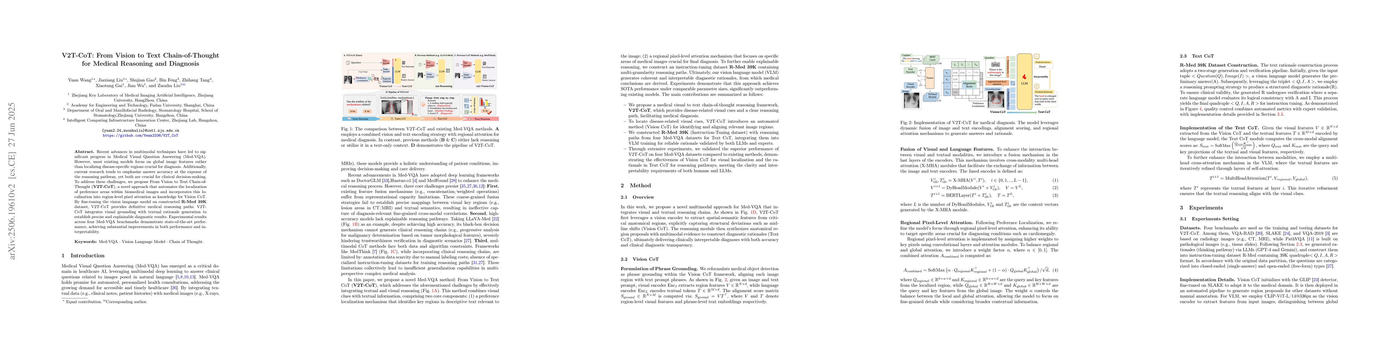 Thumbnail for V2T-CoT: From Vision to Text Chain-of-Thought for Medical Reasoning and
  Diagnosis