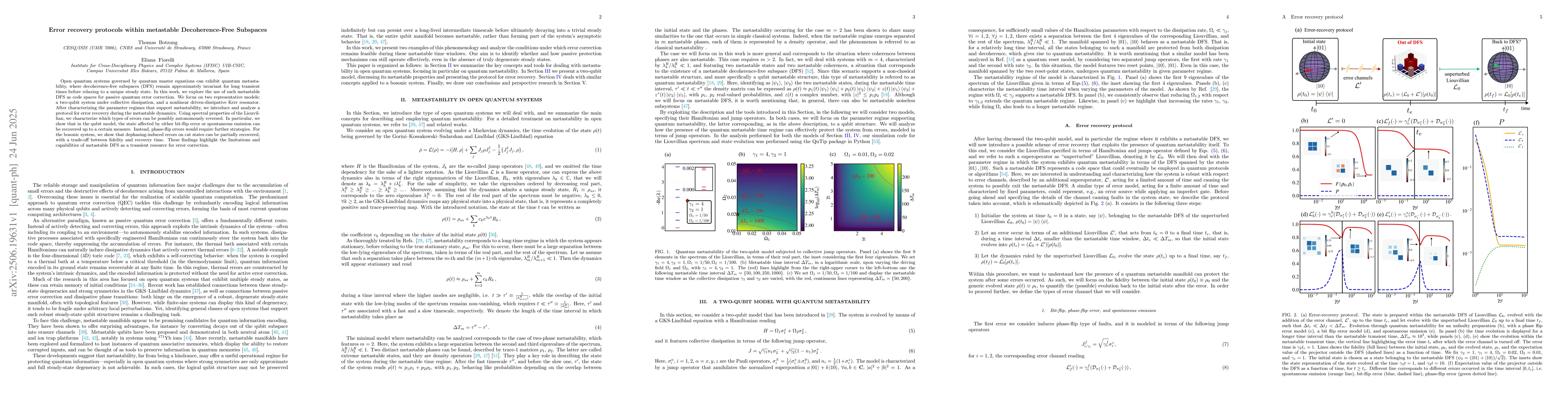 Thumbnail for Error recovery protocols within metastable Decoherence-Free Subspaces