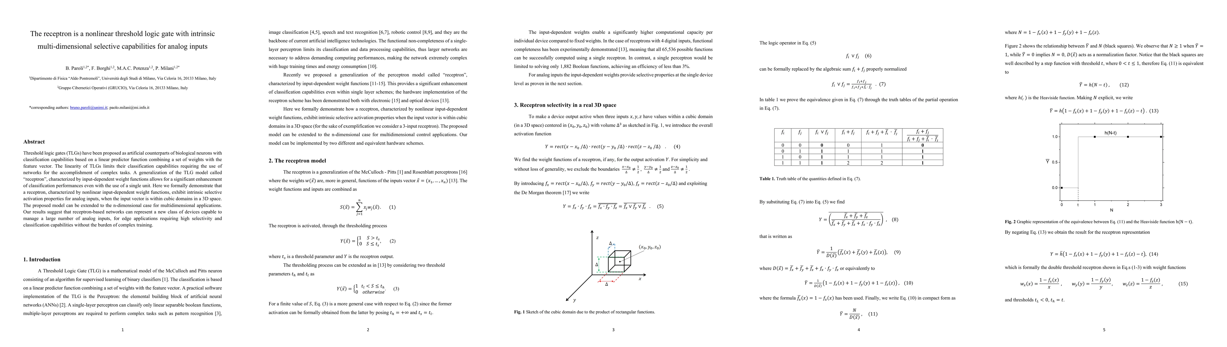Thumbnail for The receptron is a nonlinear threshold logic gate with intrinsic
  multi-dimensional selective capabilities for analog inputs