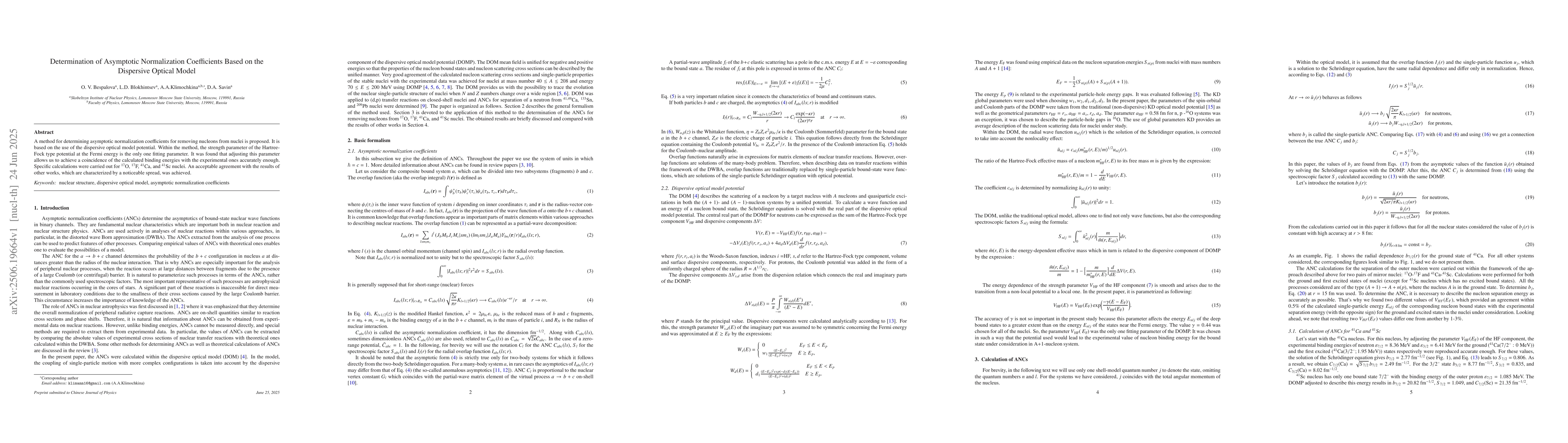 Thumbnail for Determination of Asymptotic Normalization Coefficients Based on the
  Dispersive Optical Model