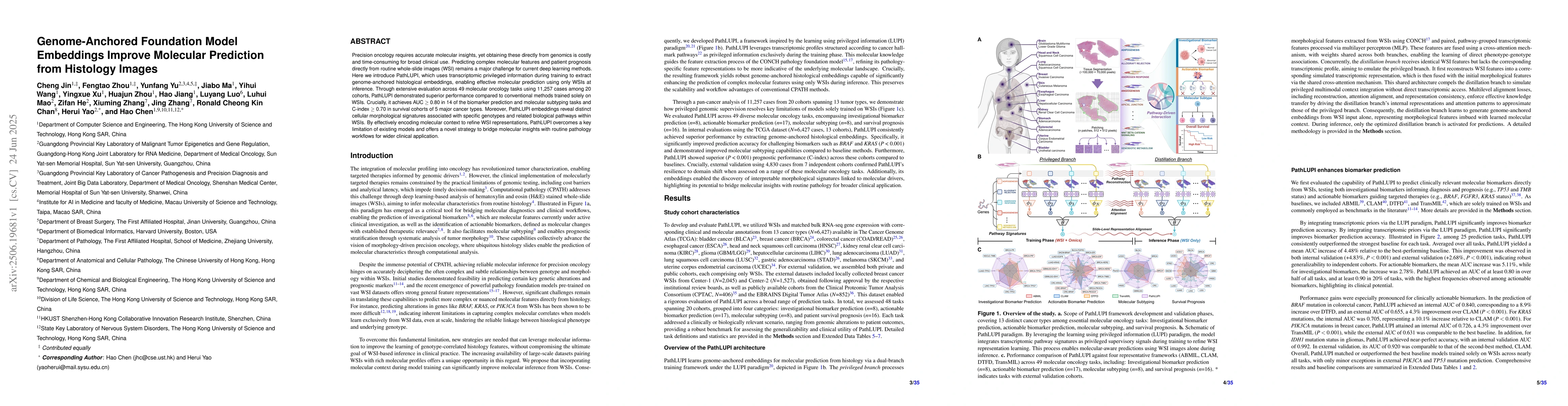 Thumbnail for Genome-Anchored Foundation Model Embeddings Improve Molecular Prediction
  from Histology Images