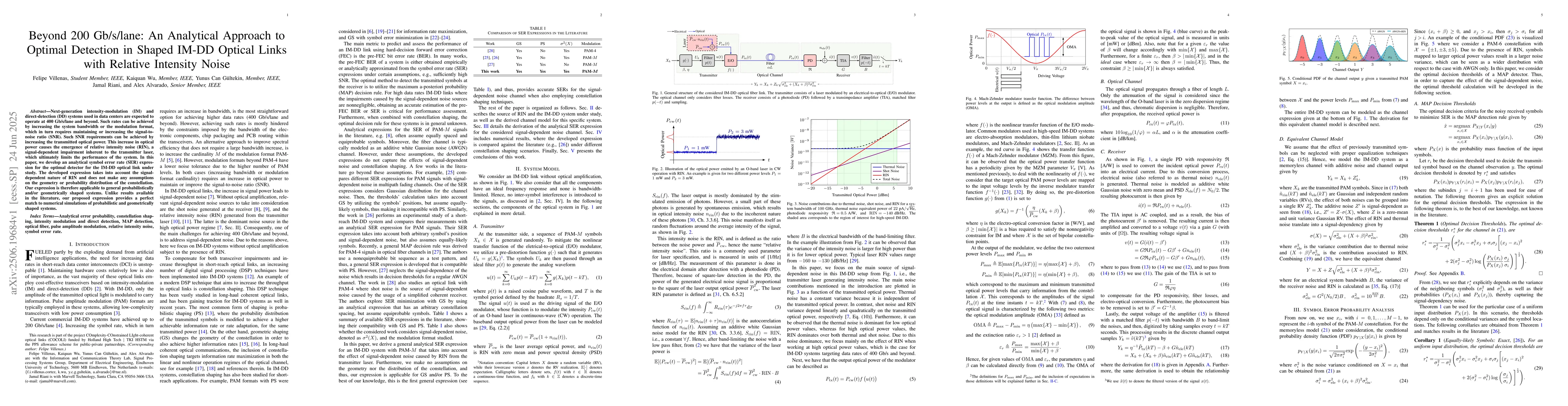 Thumbnail for Beyond 200 Gb/s/lane: An Analytical Approach to Optimal Detection in
  Shaped IM-DD Optical Links with Relative Intensity Noise