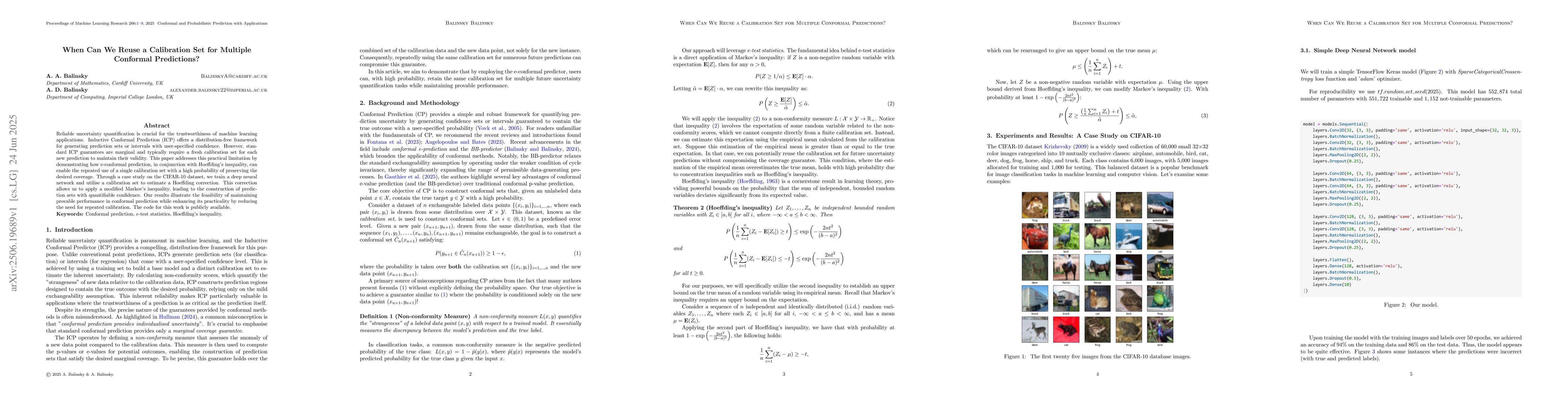 Thumbnail for When Can We Reuse a Calibration Set for Multiple Conformal Predictions?