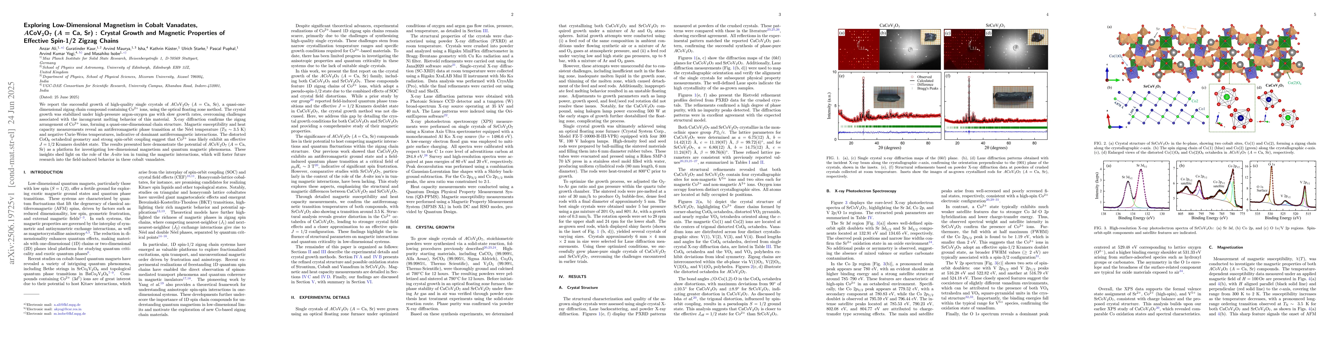 Thumbnail for Exploring Low-Dimensional Magnetism in Cobalt Vanadates,
  ${A}$CoV$_{2}$O$_{7}$~(${A}$~=~Ca, Sr) : Crystal Growth and Magnetic
  Properties of Effective Spin-1/2 Zigzag Chains