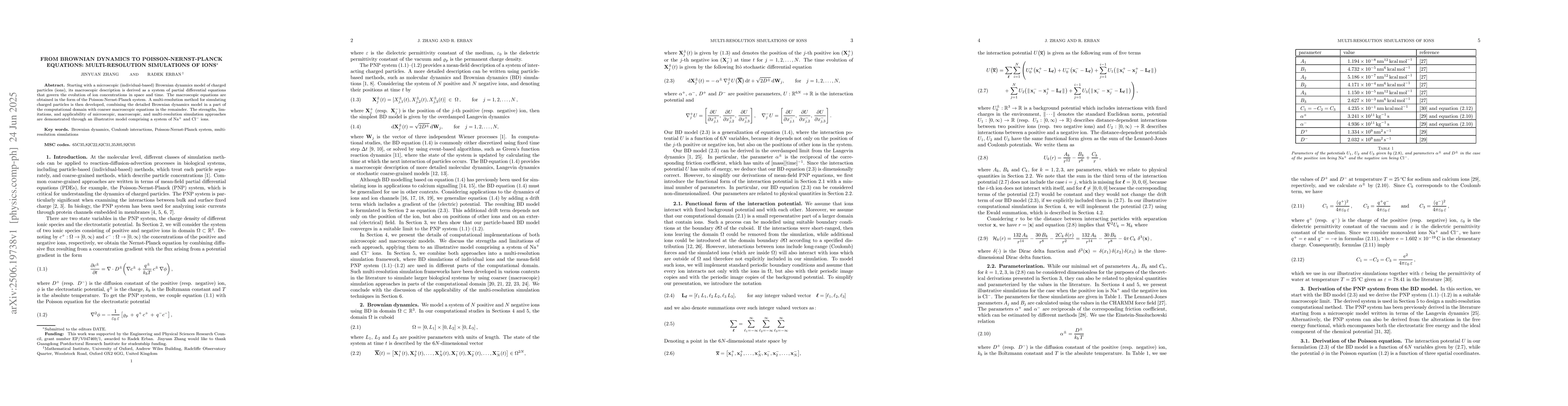 Thumbnail for From Brownian dynamics to Poisson-Nernst-Planck equations:
  multi-resolution simulations of ions