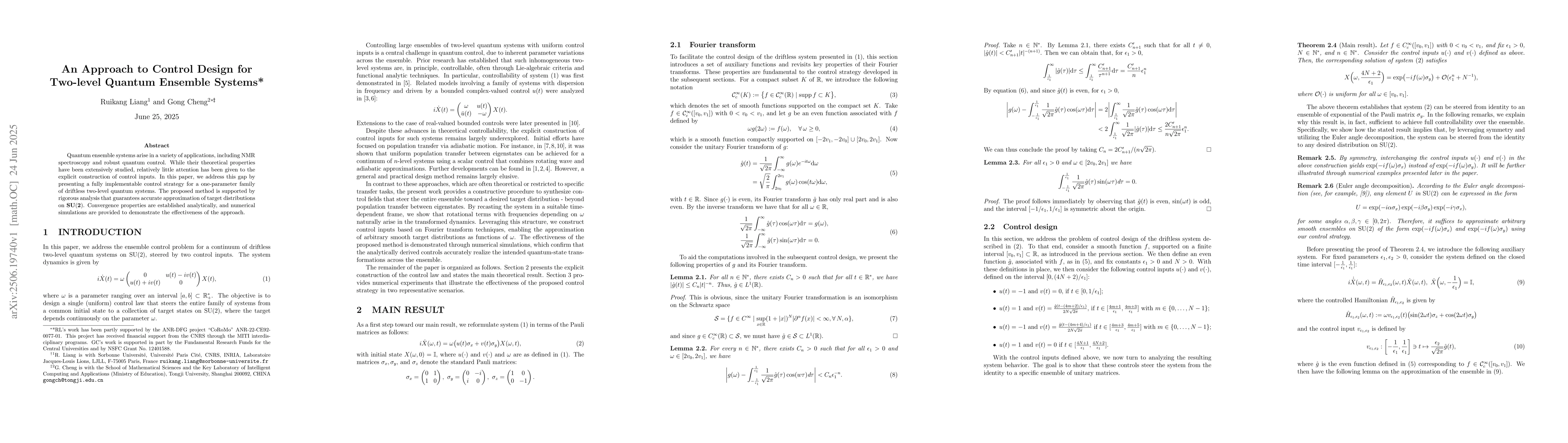 Thumbnail for An approach to control design for two-level quantum ensemble systems