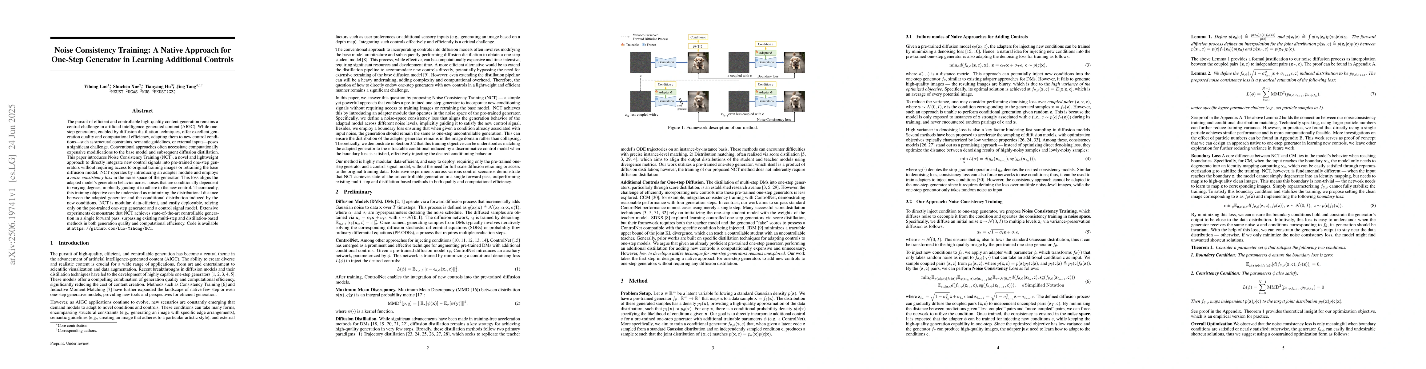 Thumbnail for Noise Consistency Training: A Native Approach for One-Step Generator in
  Learning Additional Controls