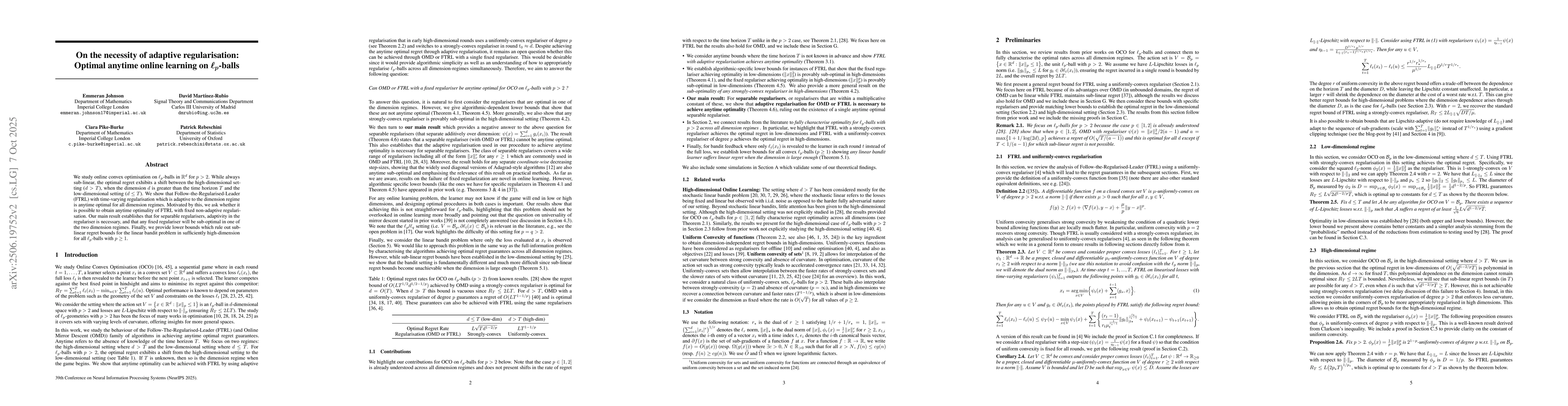 Thumbnail for On the necessity of adaptive regularisation:Optimal anytime online
  learning on $\boldsymbol{\ell_p}$-balls