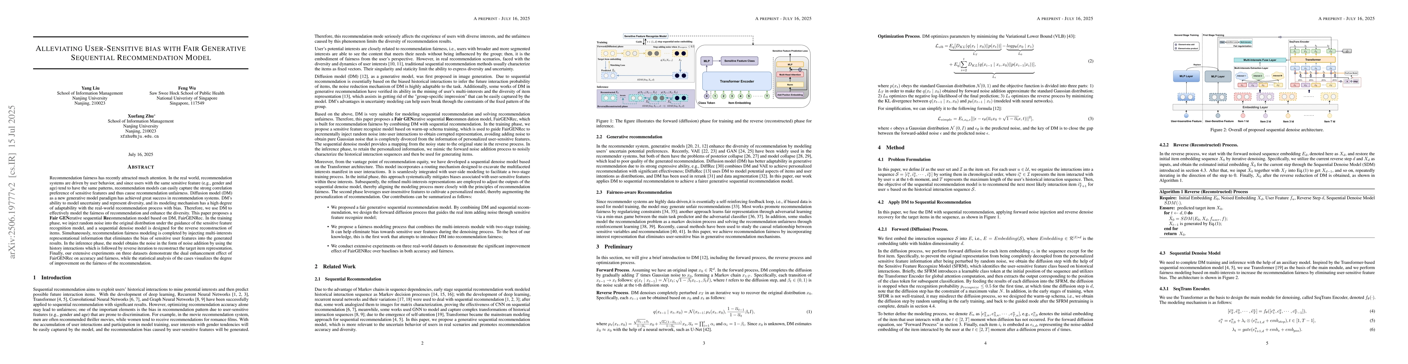 Thumbnail for Alleviating User-Sensitive bias with Fair Generative Sequential
  Recommendation Model