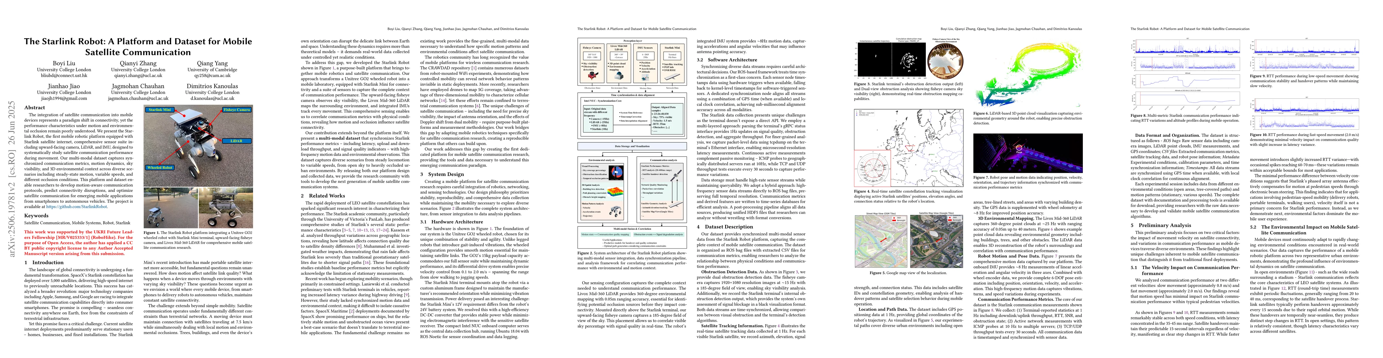 Thumbnail for The Starlink Robot: A Platform and Dataset for Mobile Satellite
  Communication