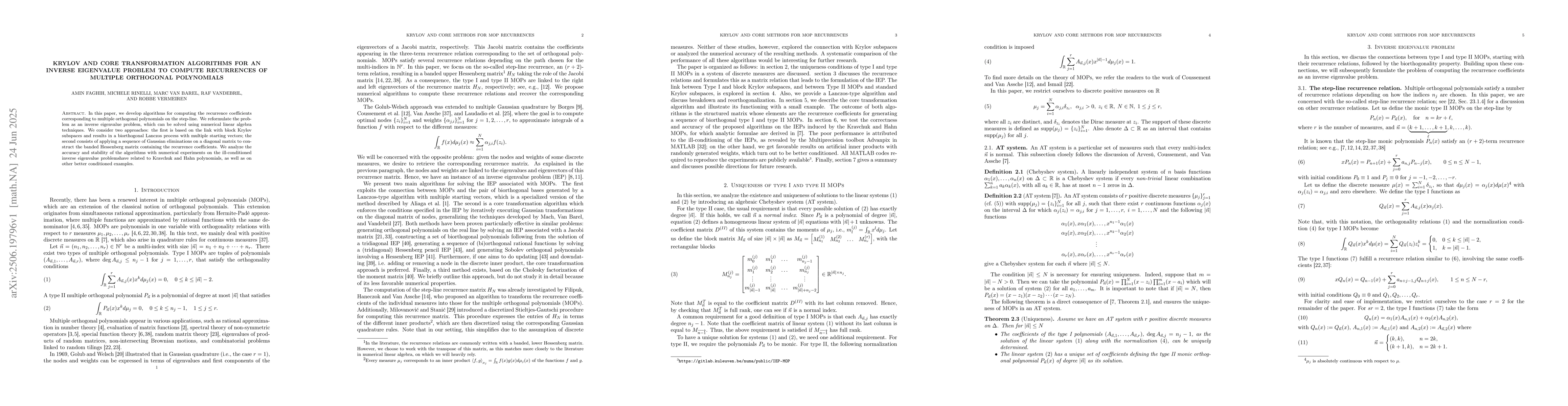 Thumbnail for Krylov and core transformation algorithms for an inverse eigenvalue
  problem to compute recurrences of multiple orthogonal polynomials