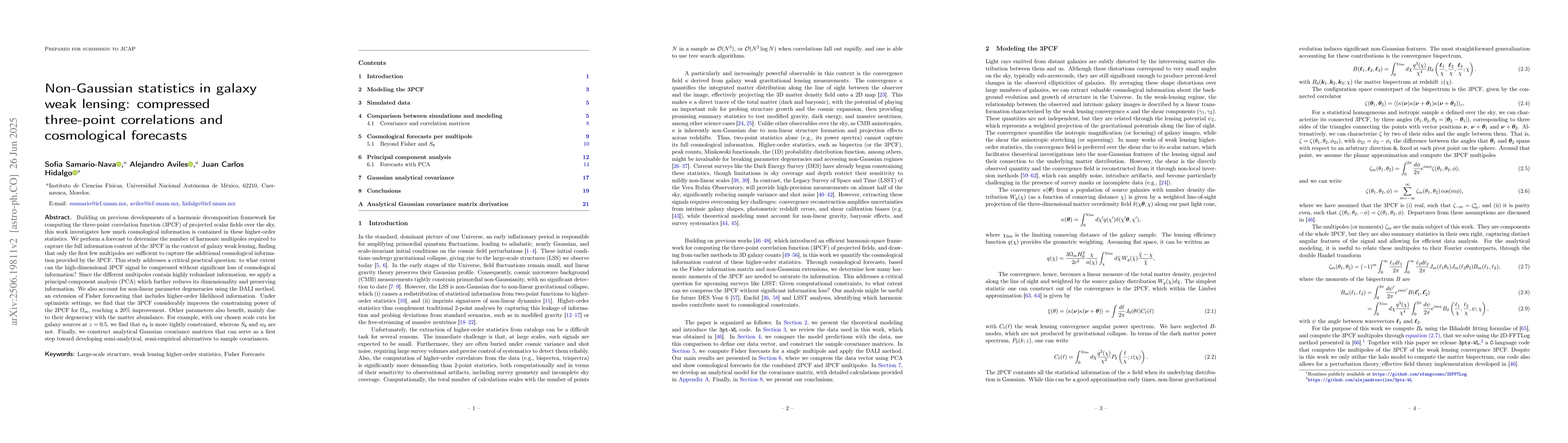 Thumbnail for Non-Gaussian statistics in galaxy weak lensing: compressed three-point
  correlations and cosmological forecasts