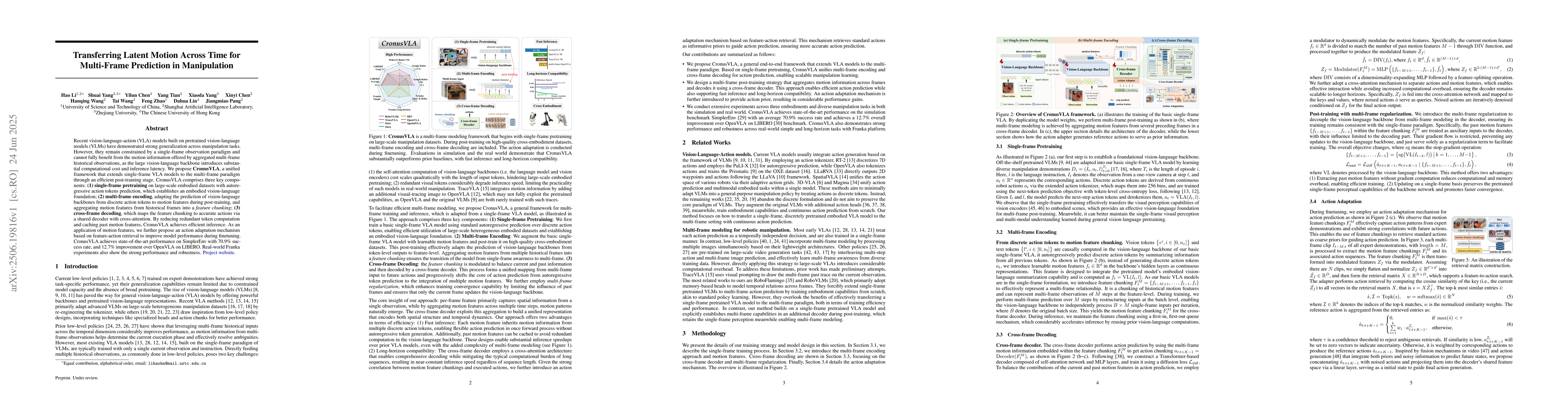 Thumbnail for CronusVLA: Transferring Latent Motion Across Time for Multi-Frame
  Prediction in Manipulation