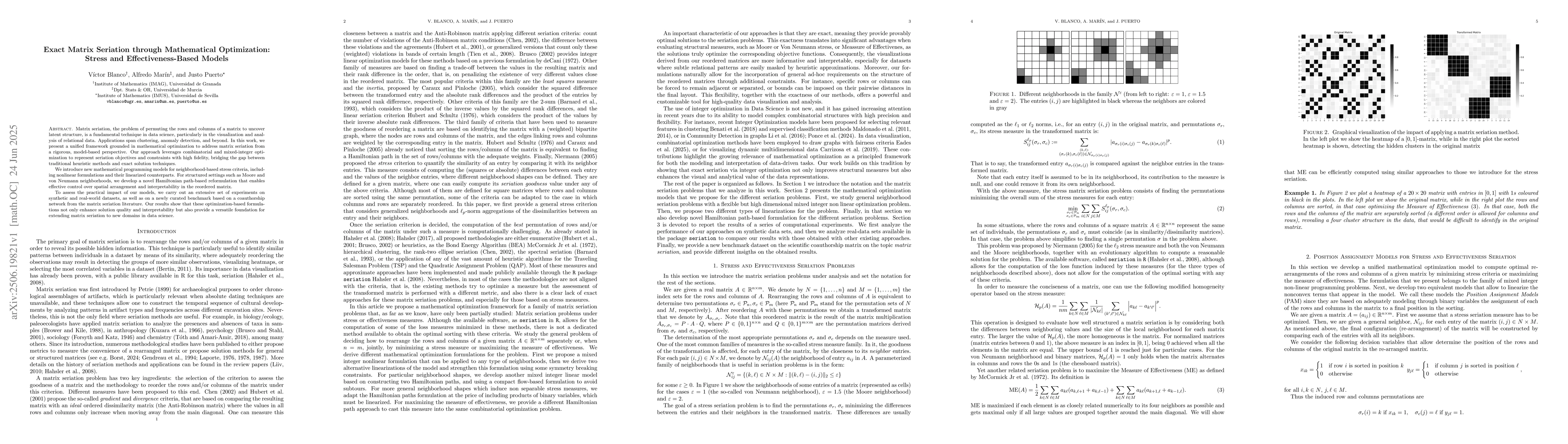 Thumbnail for Exact Matrix Seriation through Mathematical Optimization: Stress and
  Effectiveness-Based Models