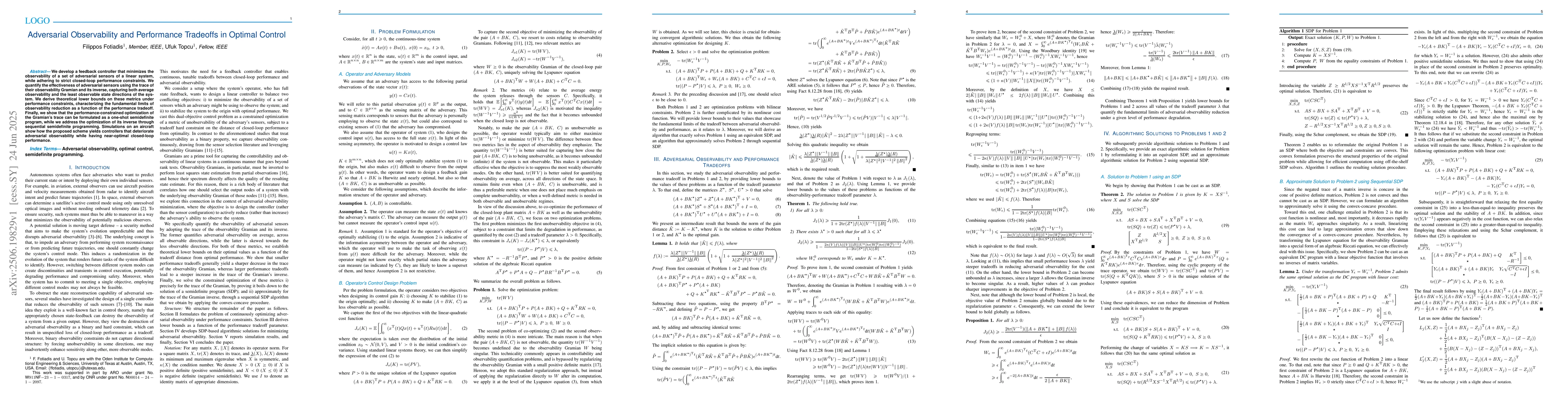 Thumbnail for Adversarial Observability and Performance Tradeoffs in Optimal Control
