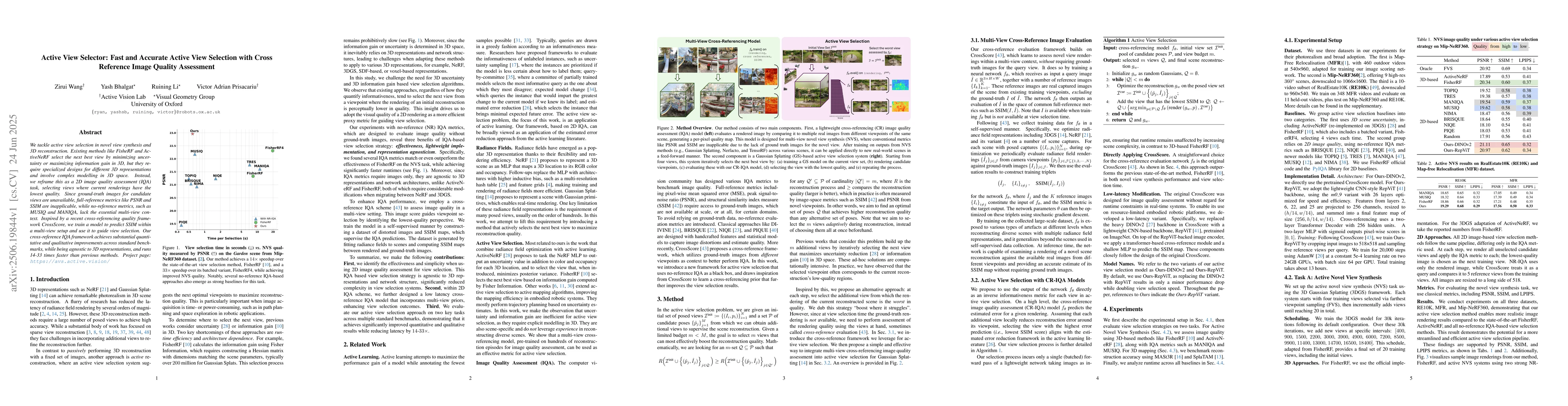 Thumbnail for Active View Selector: Fast and Accurate Active View Selection with Cross
  Reference Image Quality Assessment