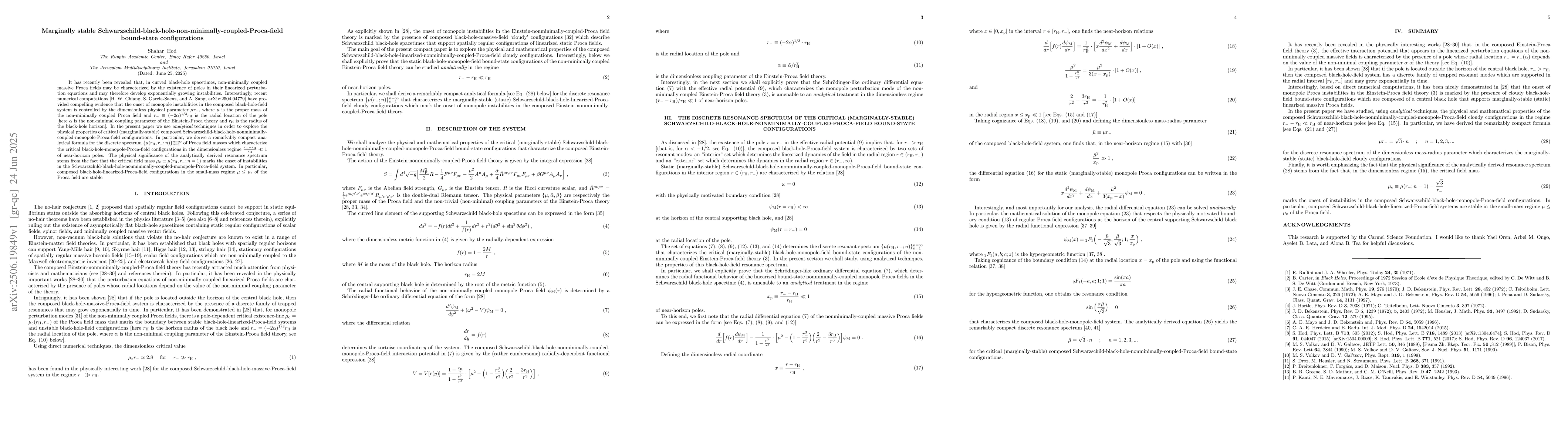 Thumbnail for Marginally stable
  Schwarzschild-black-hole-non-minimally-coupled-Proca-field bound-state
  configurations