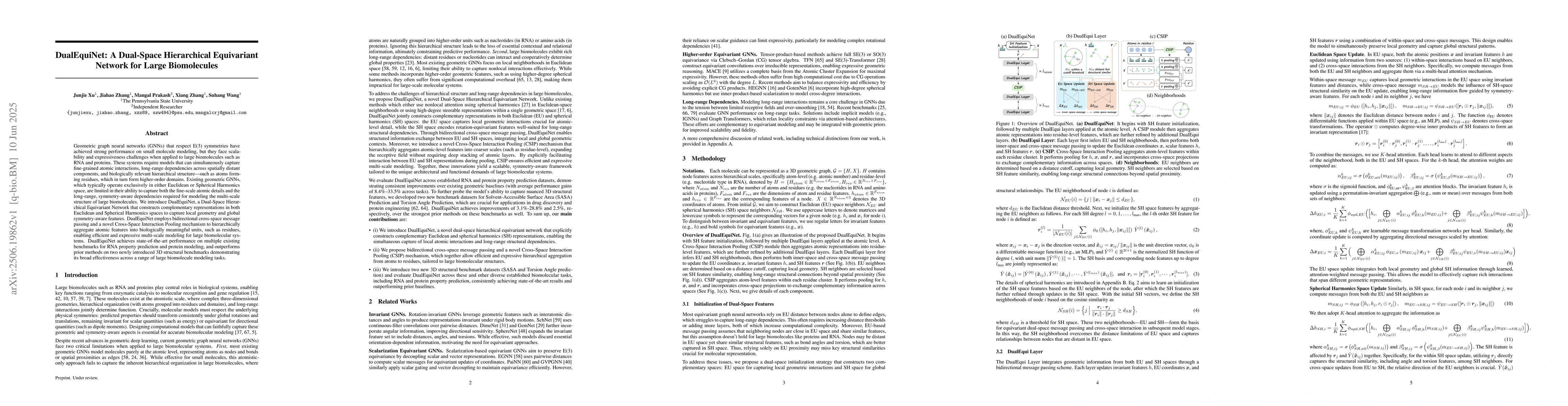 Thumbnail for DualEquiNet: A Dual-Space Hierarchical Equivariant Network for Large
  Biomolecules