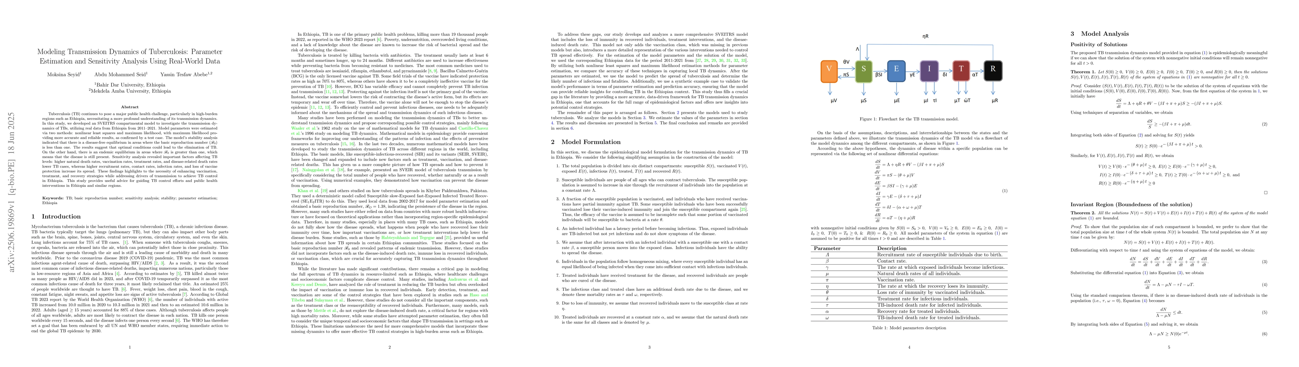 Thumbnail for Modeling Transmission Dynamics of Tuberculosis: Parameter Estimation and
  Sensitivity Analysis Using Real-World Data