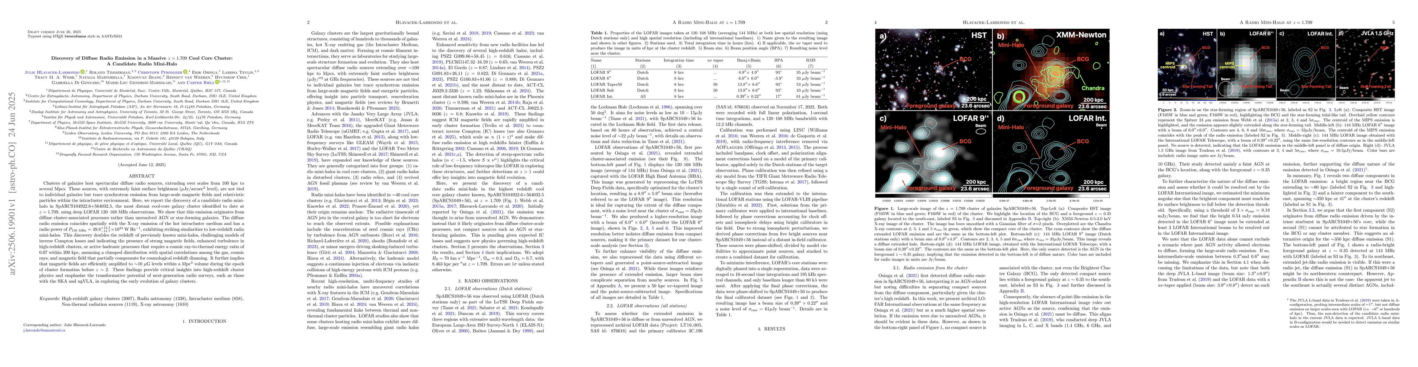 Thumbnail for Discovery of Diffuse Radio Emission in a Massive z=1.709 Cool Core
  Cluster: A Candidate Radio Mini-Halo