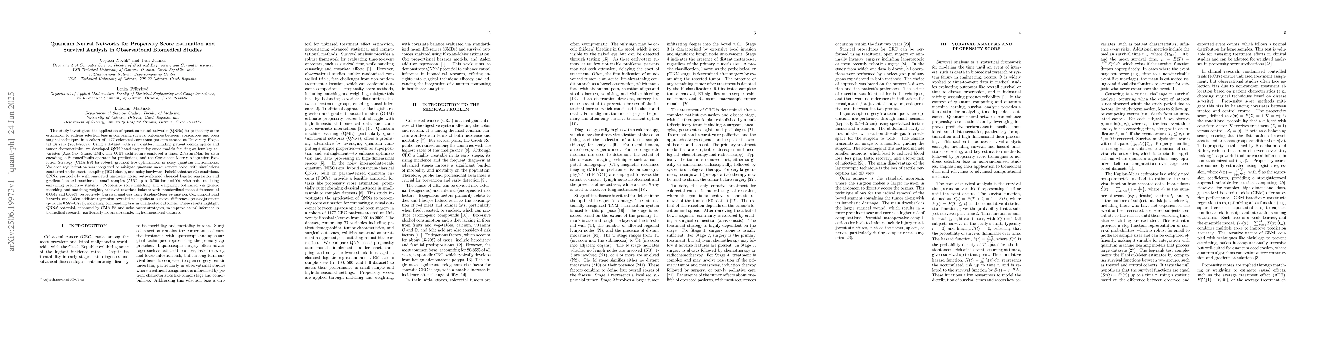 Thumbnail for Quantum Neural Networks for Propensity Score Estimation and Survival
  Analysis in Observational Biomedical Studies