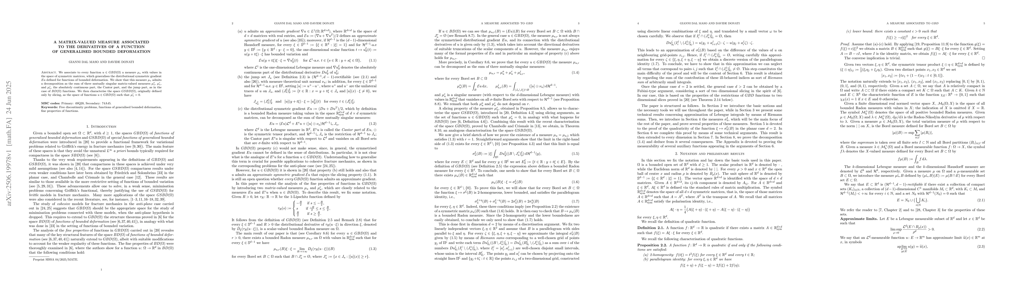 Thumbnail for A matrix-valued measure associated to the derivatives of a function of
  generalised bounded deformation