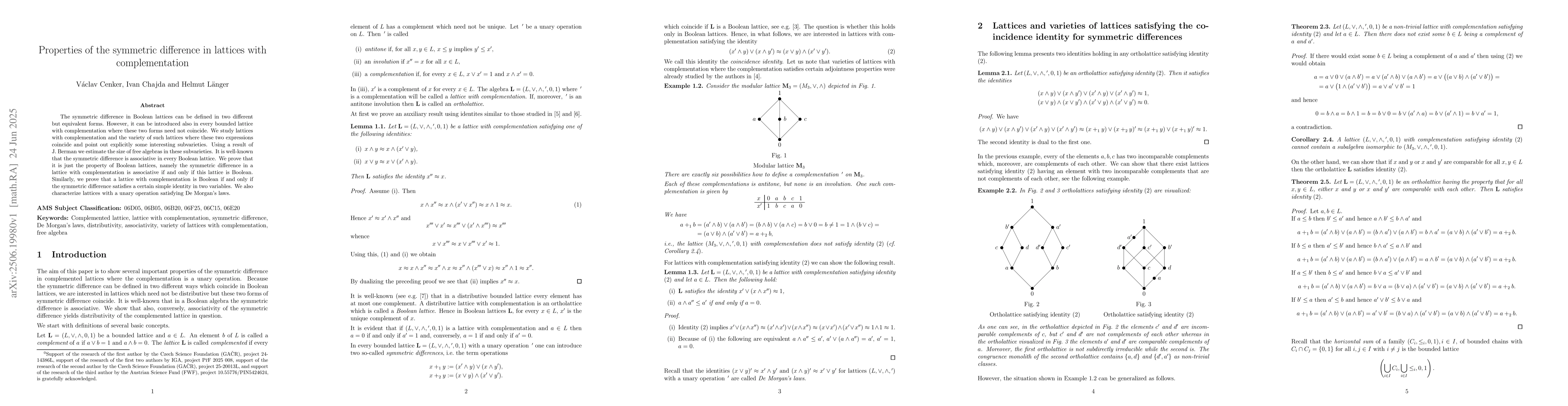 Thumbnail for Properties of the symmetric difference in lattices with complementation