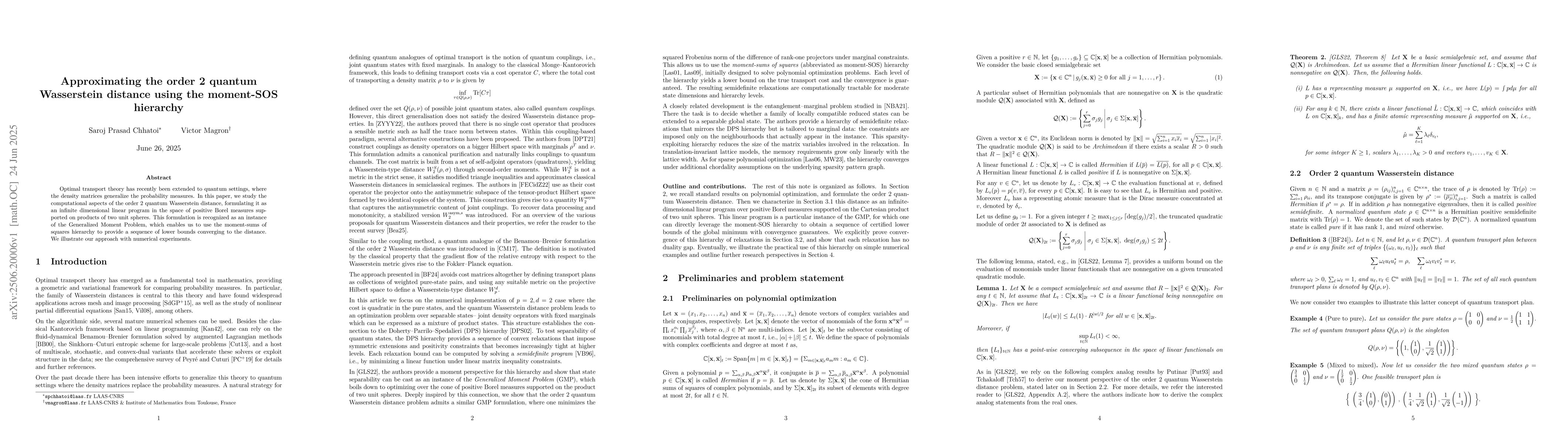 Thumbnail for Approximating the order 2 quantum Wasserstein distance using the
  moment-SOS hierarchy