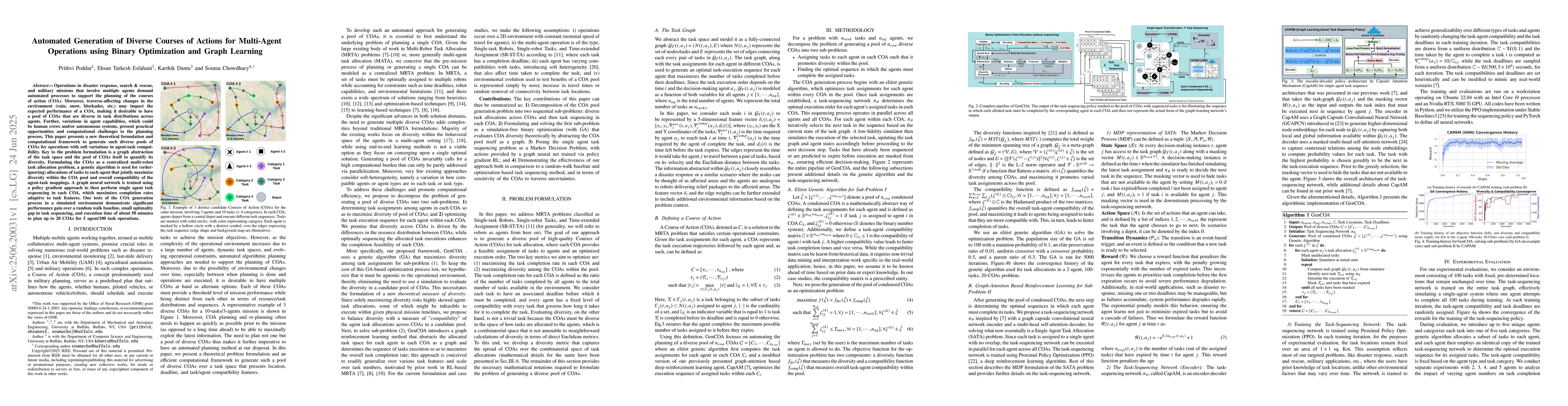 Thumbnail for Automated Generation of Diverse Courses of Actions for Multi-Agent
  Operations using Binary Optimization and Graph Learning