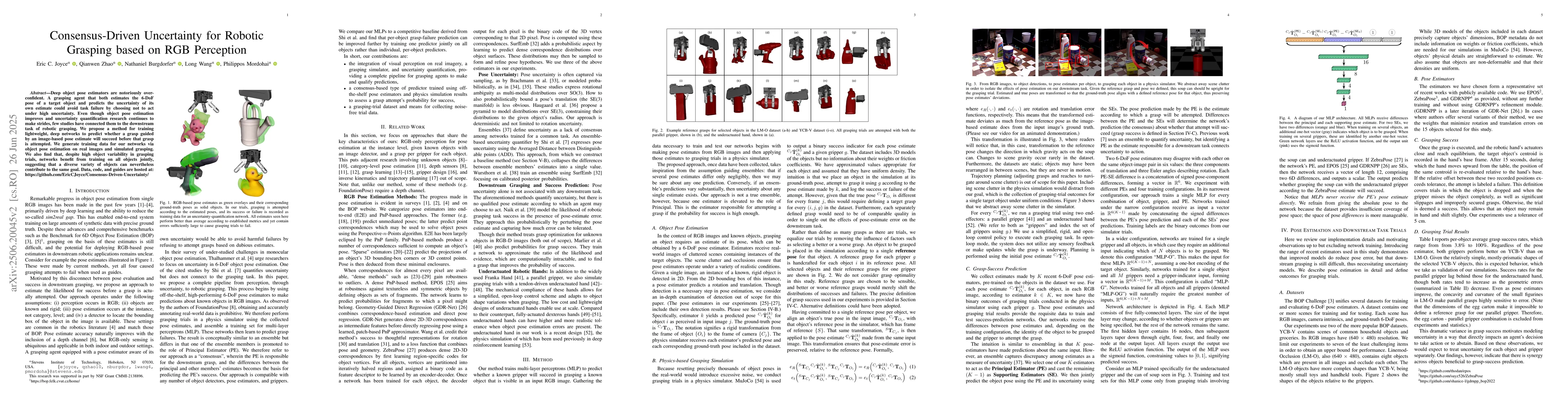 Thumbnail for Consensus-Driven Uncertainty for Robotic Grasping based on RGB
  Perception