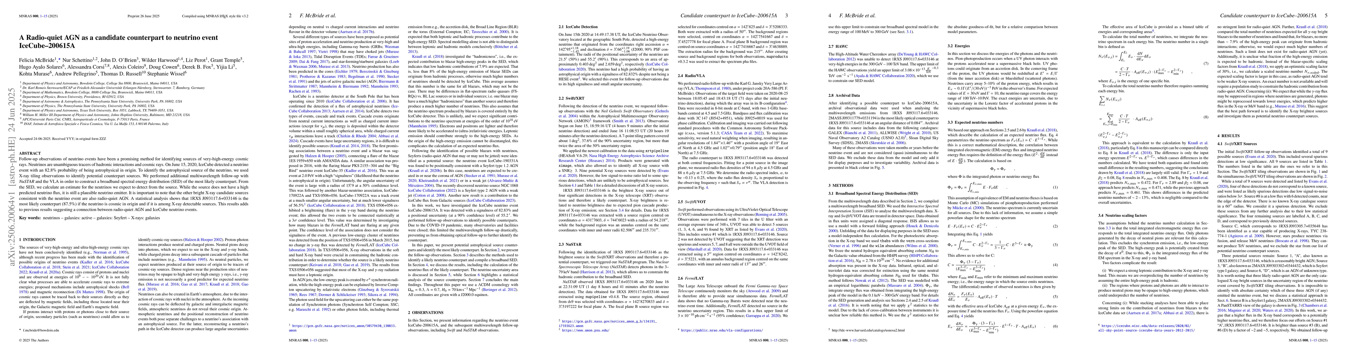 Thumbnail for A Radio-quiet AGN as a candidate counterpart to neutrino event
  IceCube-200615A