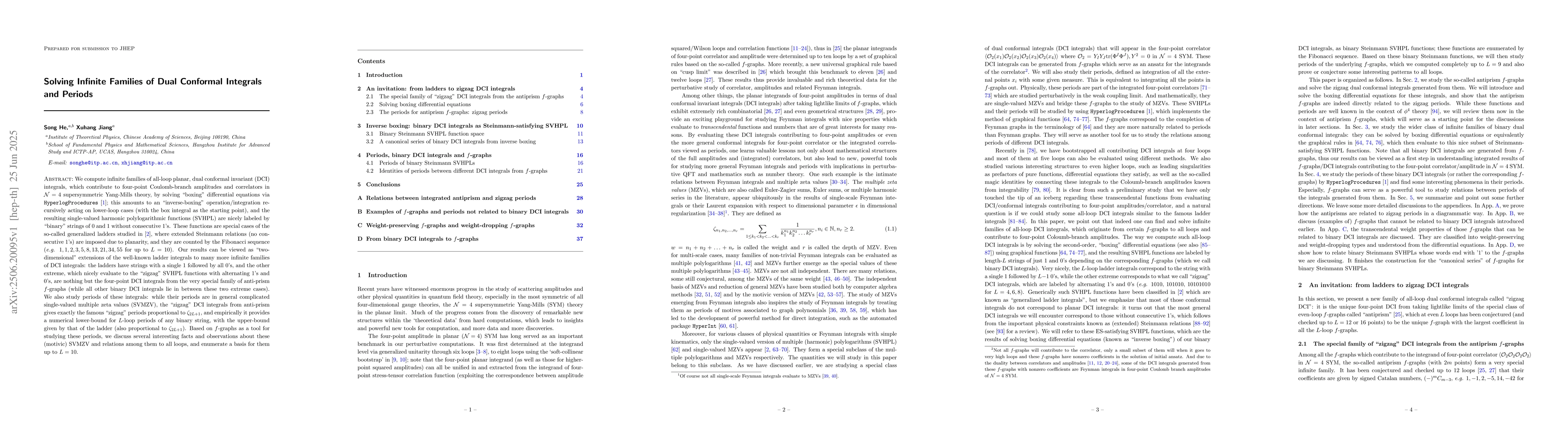 Thumbnail for Solving Infinite Families of Dual Conformal Integrals and Periods