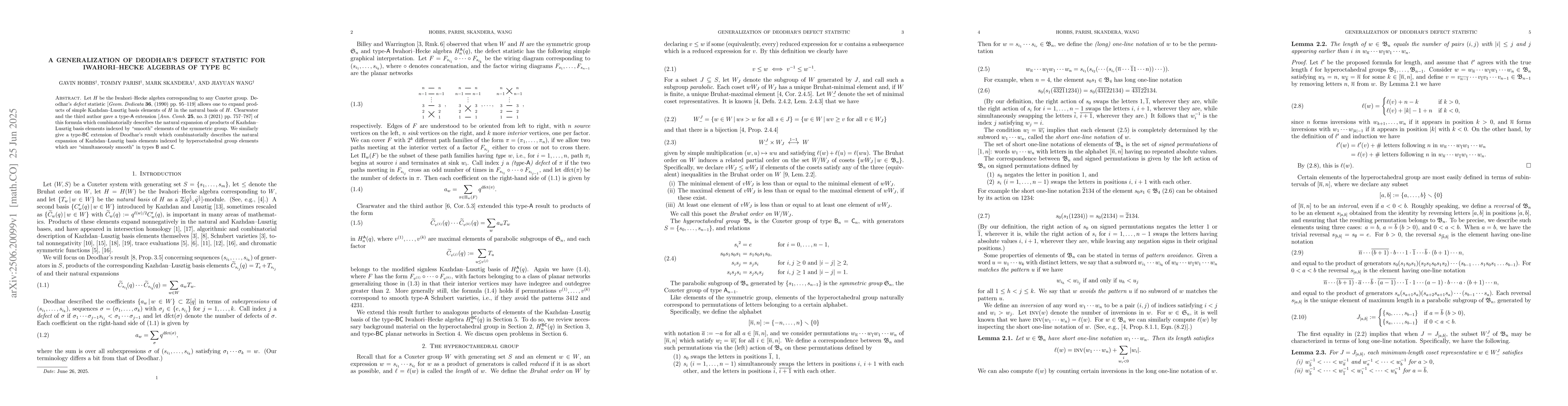 Thumbnail for A generalization of Deodhar's defect statistic for Iwahori--Hecke
  algebras of type $BC$