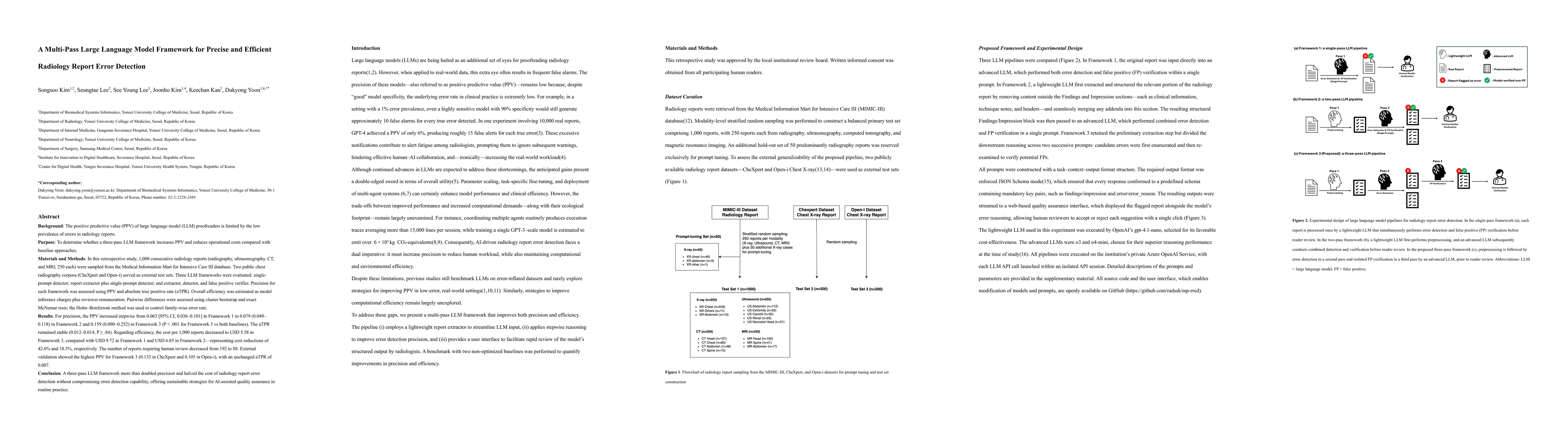 Thumbnail for A Multi-Pass Large Language Model Framework for Precise and Efficient
  Radiology Report Error Detection
