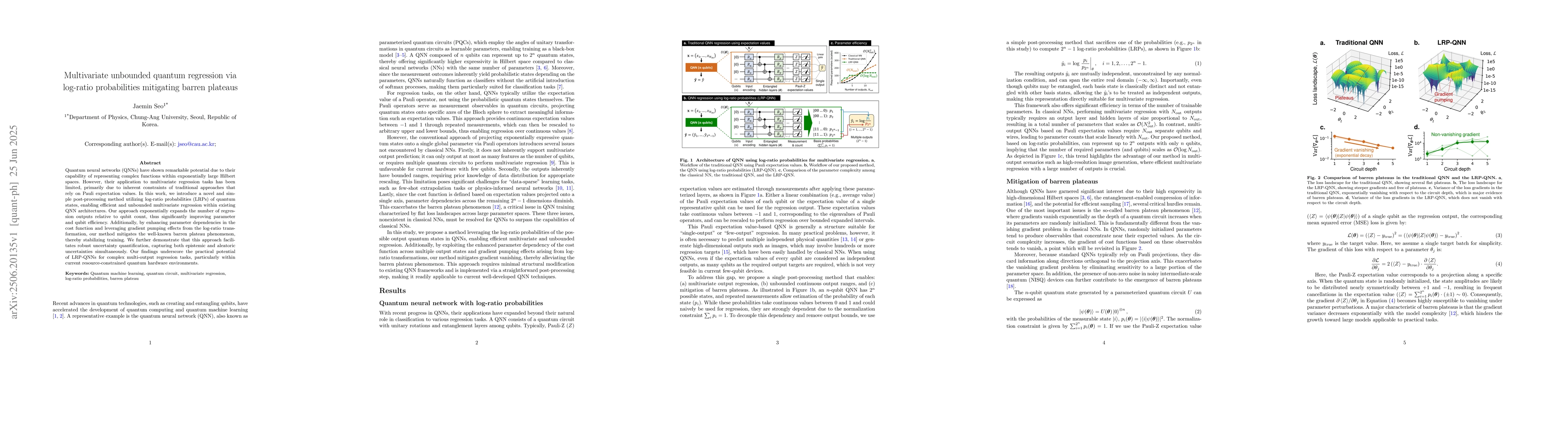 Thumbnail for Multivariate unbounded quantum regression via log-ratio probabilities
  mitigating barren plateaus