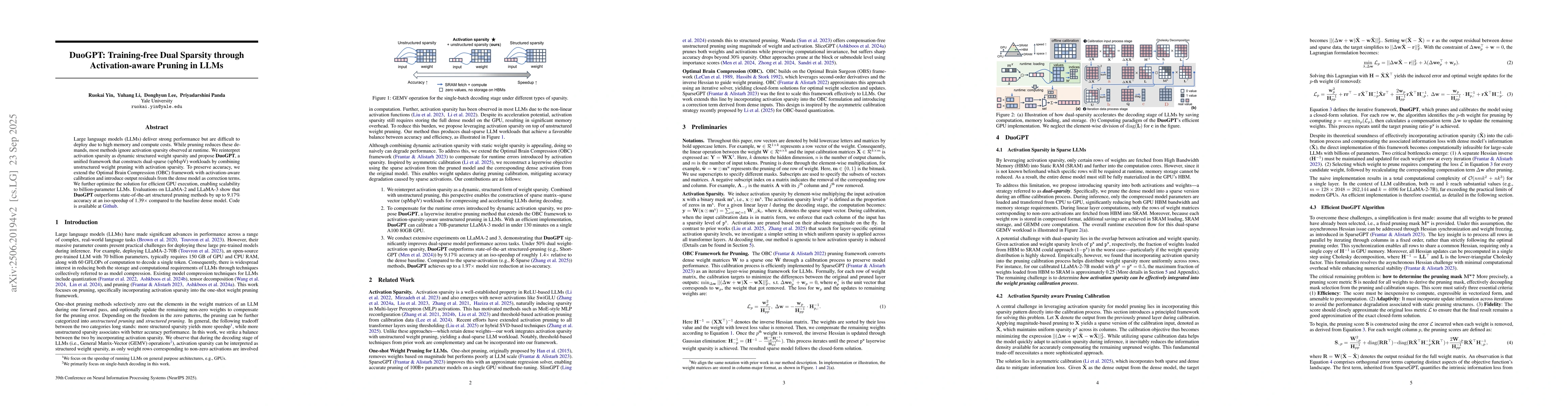 Thumbnail for DuoGPT: Training-free Dual Sparsity through Activation-aware Pruning in
  LLMs