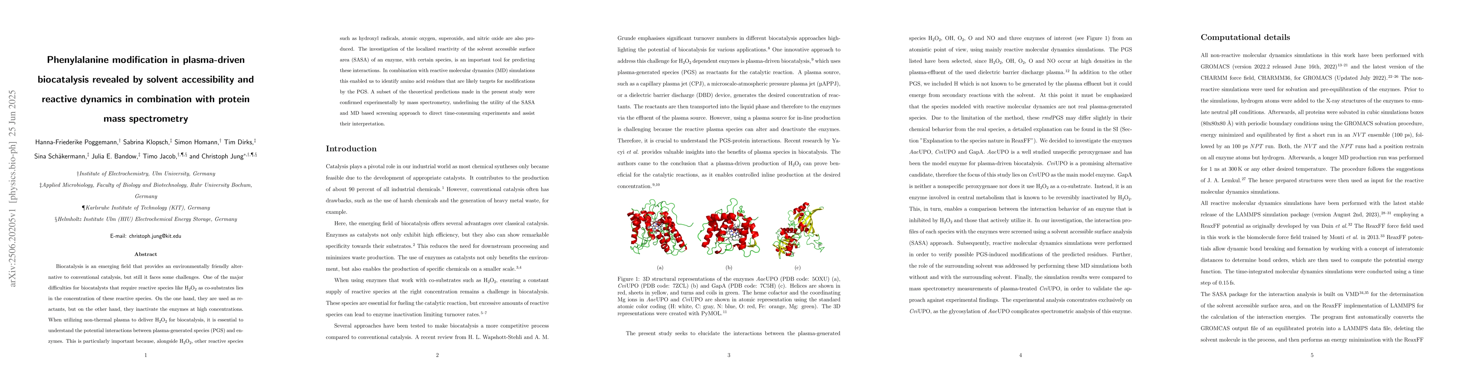Thumbnail for Phenylalanine modification in plasma-driven biocatalysis revealed by
  solvent accessibility and reactive dynamics in combination with protein mass
  spectrometry