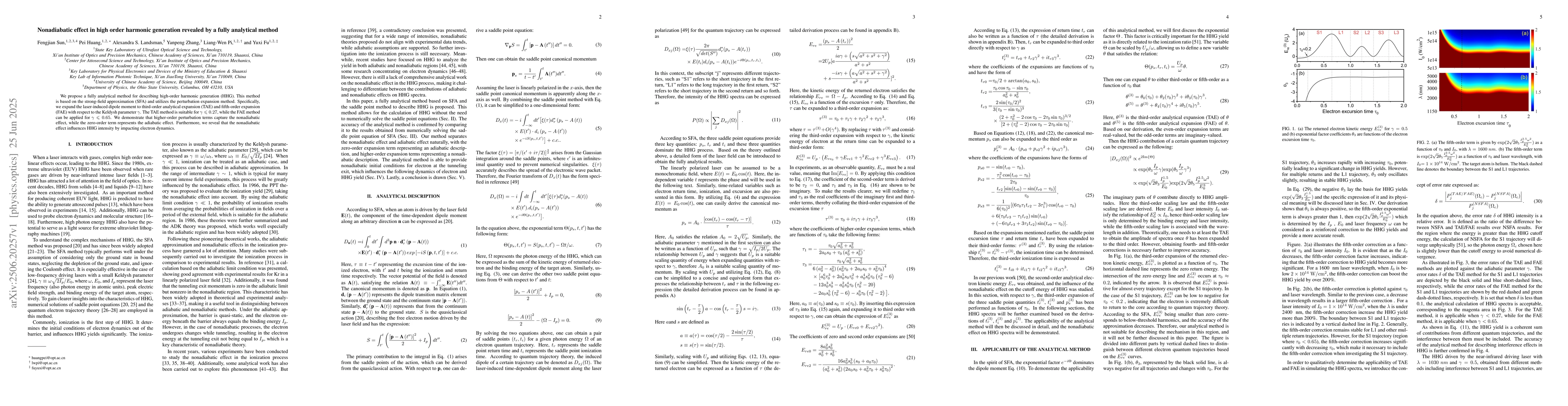 Thumbnail for Nonadiabatic effect in high order harmonic generation revealed by a
  fully analytical method