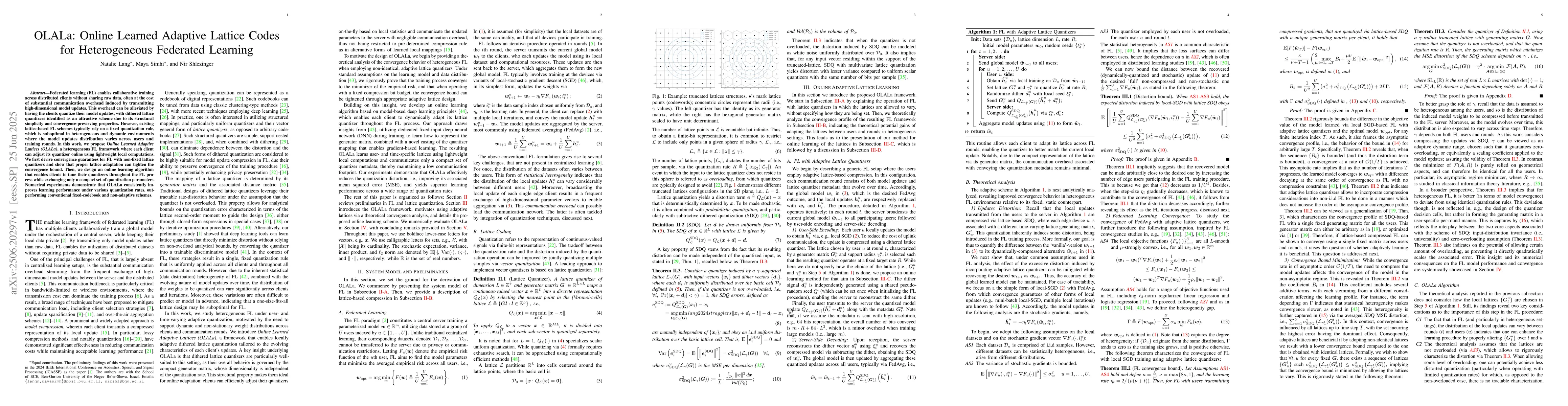 Thumbnail for OLALa: Online Learned Adaptive Lattice Codes for Heterogeneous Federated
  Learning
