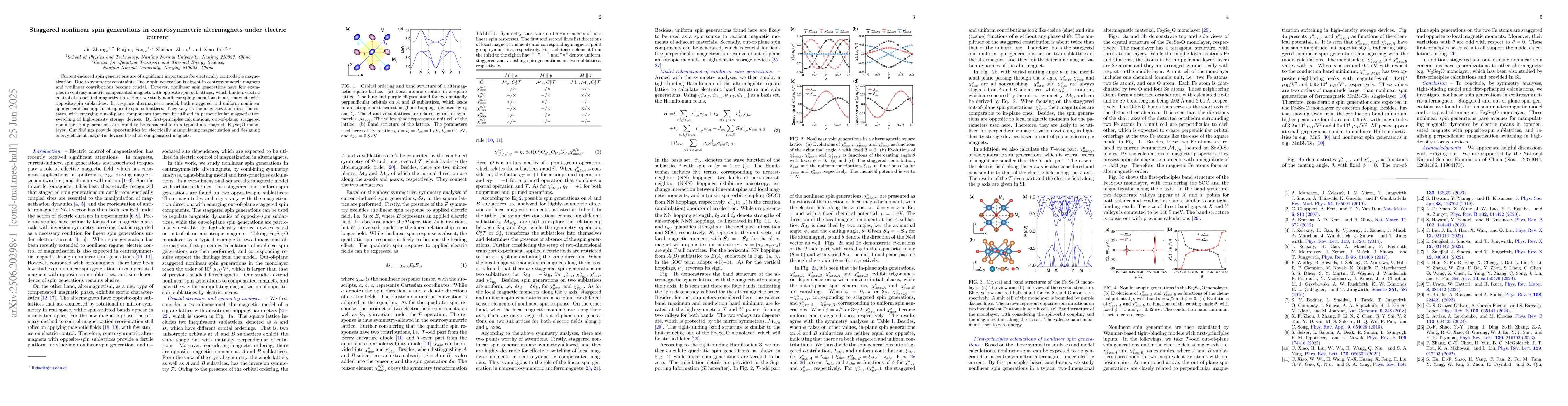 Thumbnail for Staggered nonlinear spin generations in centrosymmetric altermagnets
  under electric current