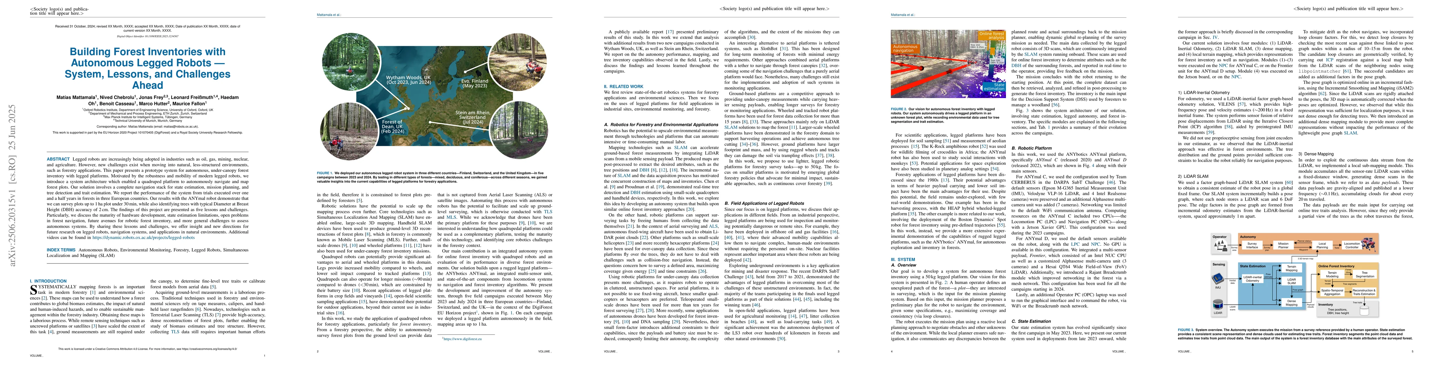 Thumbnail for Building Forest Inventories with Autonomous Legged Robots -- System,
  Lessons, and Challenges Ahead