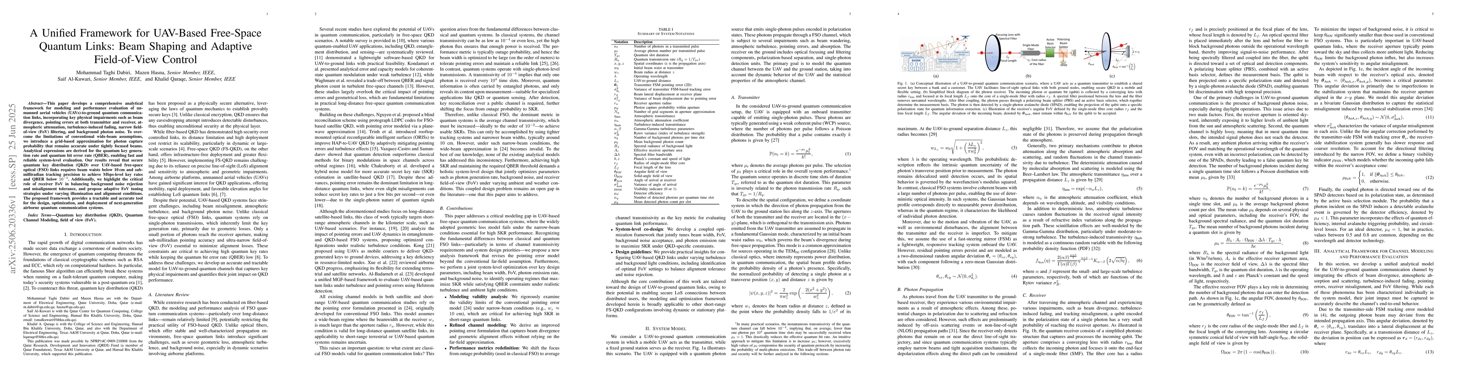 Thumbnail for A Unified Framework for UAV-Based Free-Space Quantum Links: Beam Shaping
  and Adaptive Field-of-View Control