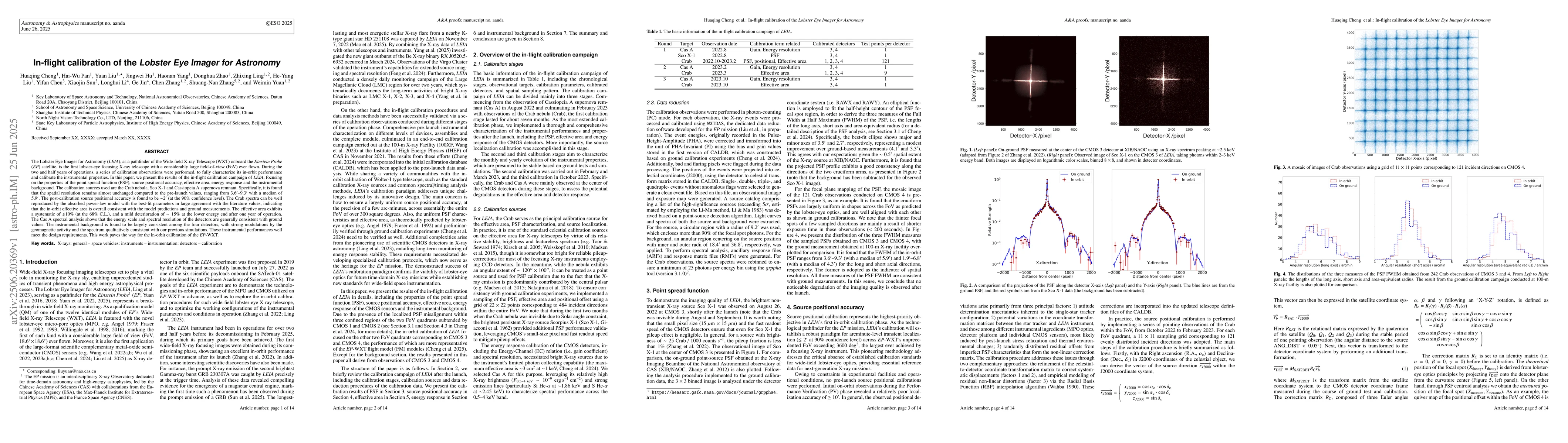 Thumbnail for In-flight calibration of the Lobster Eye Imager for Astronomy